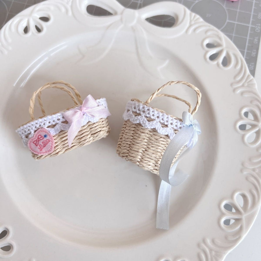 1/6 Scale Wicker Doll Basket & Bag | Picnic Basket | Summer Doll Accessories