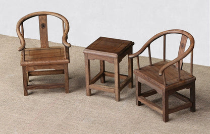 1/6スケール 中国アンティーク 太子椅子セット 椅子2脚とサイドテーブル1台｜ BJD＆ブライス用 シノワズリスタイル ドールハウス家具｜ヴィンテージ＆エレガントな雰囲気