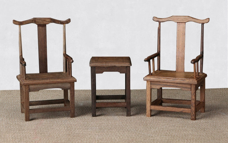 1/6スケール 中国アンティーク 太子椅子セット 椅子2脚とサイドテーブル1台｜ BJD＆ブライス用 シノワズリスタイル ドールハウス家具｜ヴィンテージ＆エレガントな雰囲気