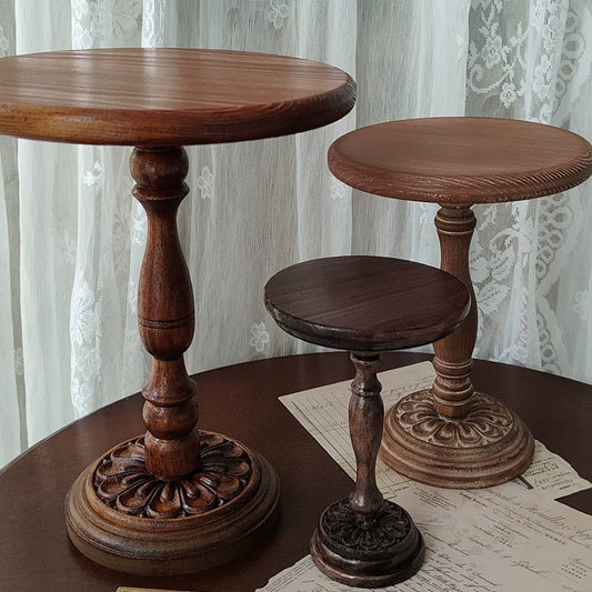 Handmade vintage carved round table for 1/3, 1/4, and 1/6 scale dolls, available in multiple colors.