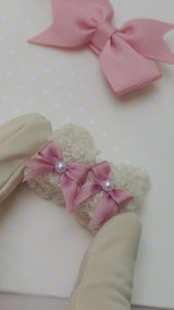 1/6 Scale Fuzzy Doll Slippers with Bow | Cute Indoor Shoes for dolls
