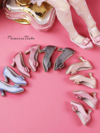 Rococo court-style doll shoes with elegant bow for Blythe, Licca, Azone, Momoko, Poppy Parker, FR and Obitsu 22/24.