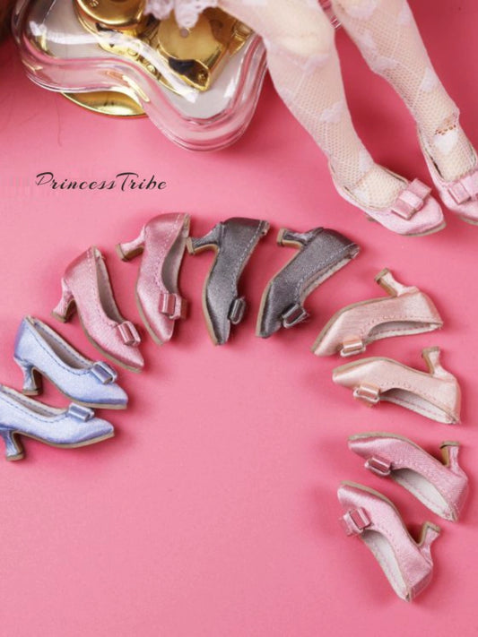 Rococo court-style doll shoes with elegant bow for Blythe, Licca, Azone, Momoko, Poppy Parker, FR and Obitsu 22/24.