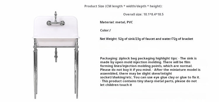 1/6 Scale Vintage Sink & Faucet – Miniature Kitchen/Bathroom Dollhouse Furniture | Separate Accessories for BJD & Blythe