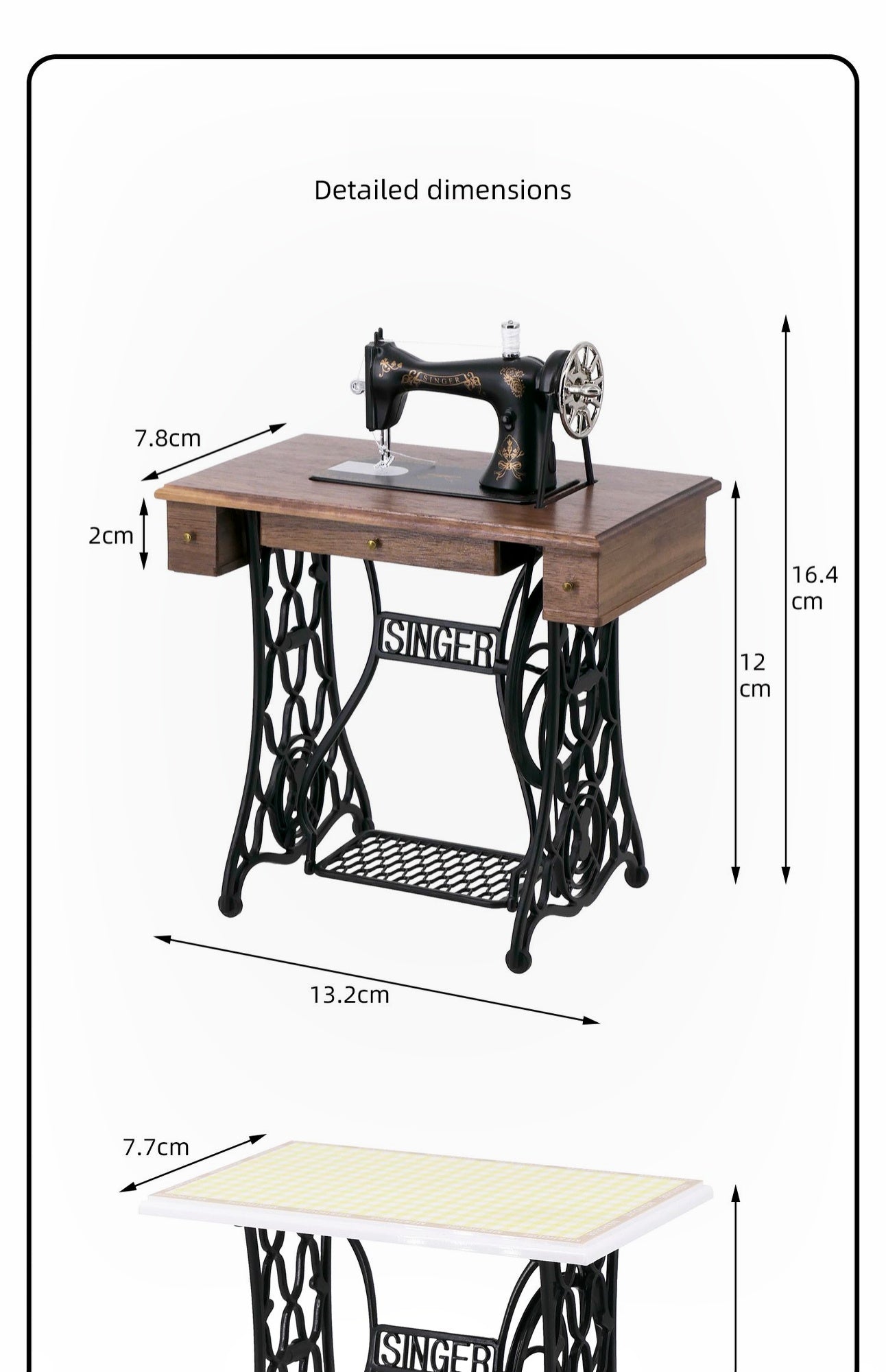 1/6 Scale Vintage Sewing Machine with Table – Miniature Dollhouse Furniture for BJD & Blythe