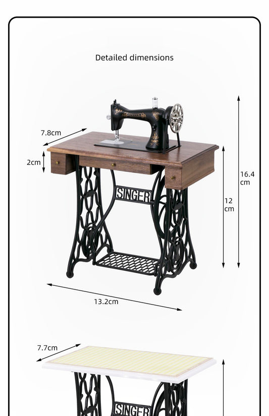 1/6 Scale Vintage Sewing Machine with Table – Miniature Dollhouse Furniture for BJD & Blythe
