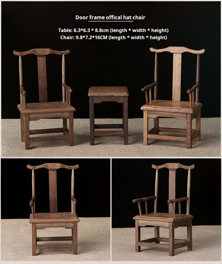 1/6スケール 中国アンティーク 太子椅子セット 椅子2脚とサイドテーブル1台｜ BJD＆ブライス用 シノワズリスタイル ドールハウス家具｜ヴィンテージ＆エレガントな雰囲気