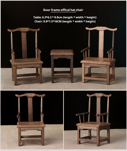 1/6スケール 中国アンティーク 太子椅子セット 椅子2脚とサイドテーブル1台｜ BJD＆ブライス用 シノワズリスタイル ドールハウス家具｜ヴィンテージ＆エレガントな雰囲気