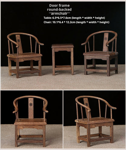 1/6スケール 中国アンティーク 太子椅子セット 椅子2脚とサイドテーブル1台｜ BJD＆ブライス用 シノワズリスタイル ドールハウス家具｜ヴィンテージ＆エレガントな雰囲気