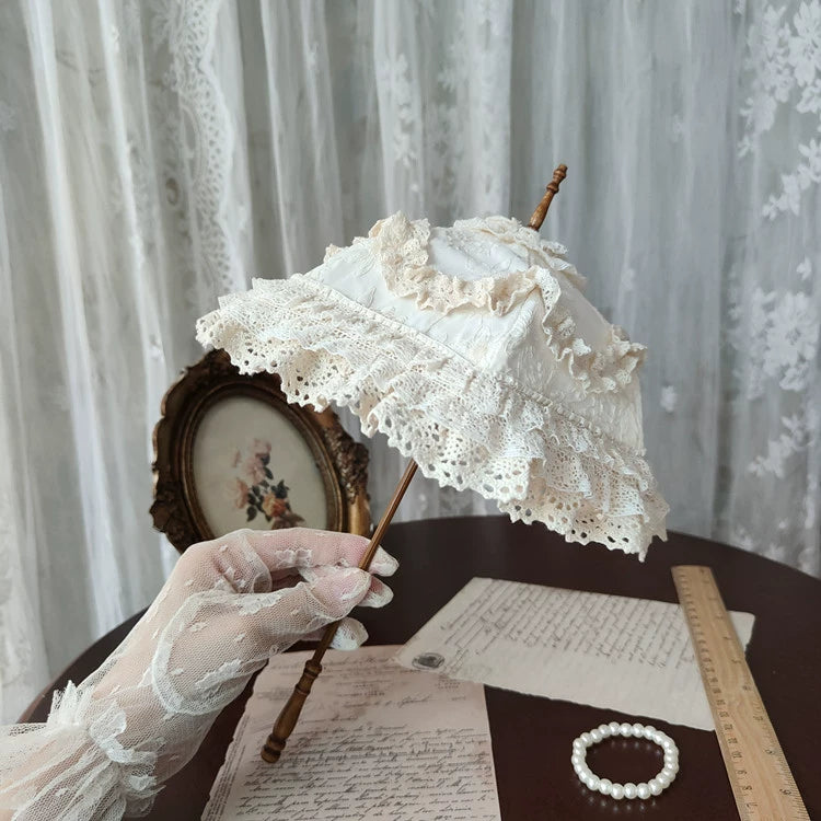 BJD Baby's Long Handle Antique Umbrella Original Homemade 1/3 Size Doll and 1/4 Size Doll with Umbrella that Can Open and Close
